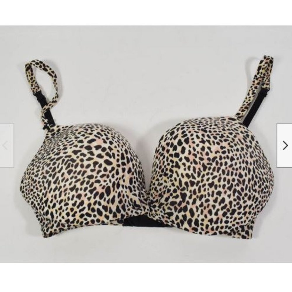 Victoria Secret Pink Leopard Print Plunge Underwire Padded Bra Sz 32DD